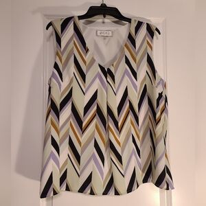Women's Sz L Kasper Sleeveless Blouse, Multicolor Geometric Pattern, Lined